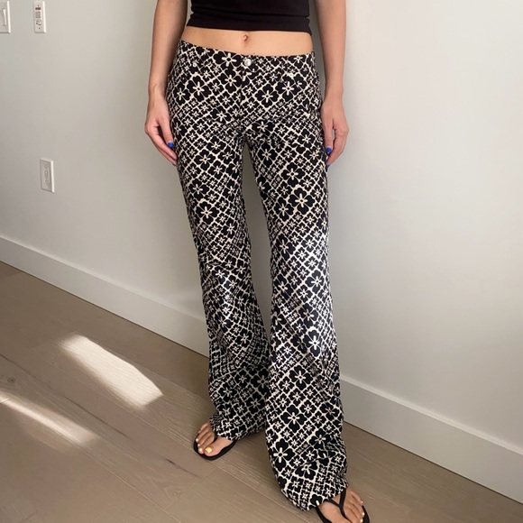 Moschino Pants - Vintage moschino jeans hippy florals low rise flare pant black white